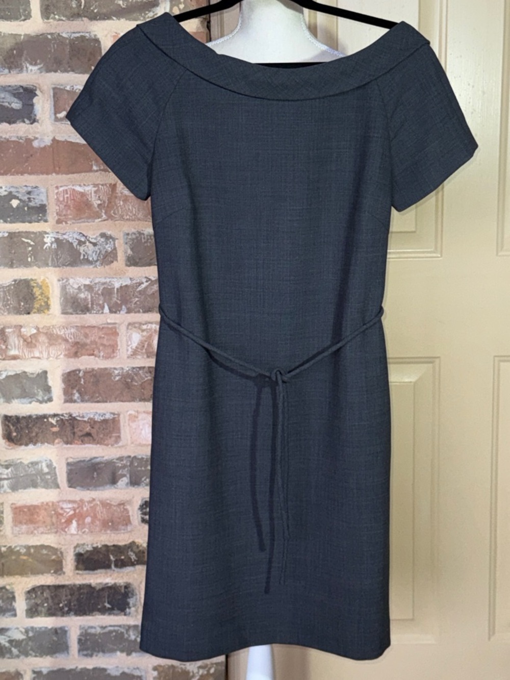 Tory Burch Gray Wool Blend Sheath Dress Chain Print Silk Lined Elegant Neckline - Picture 13 of 15